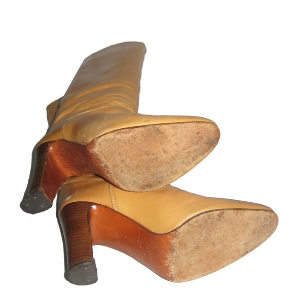 SOLD VTG Beltrami Made In Italy Beige Knee High Leather Boots - Picture 7 of 7